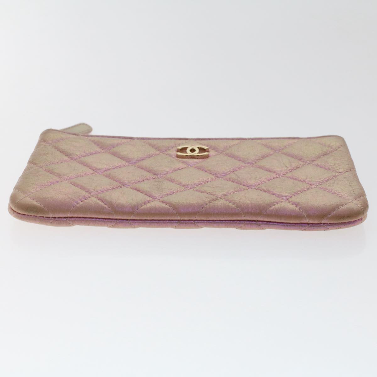 CHANEL Triple Clutch Bag Lamb Skin Aurora Color CC Auth 49889