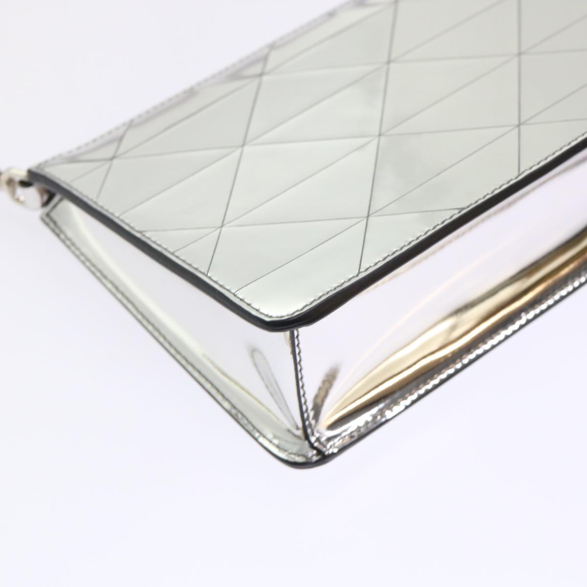 PRADA Accessory Pouch Metallic leather Silver Auth 49897A