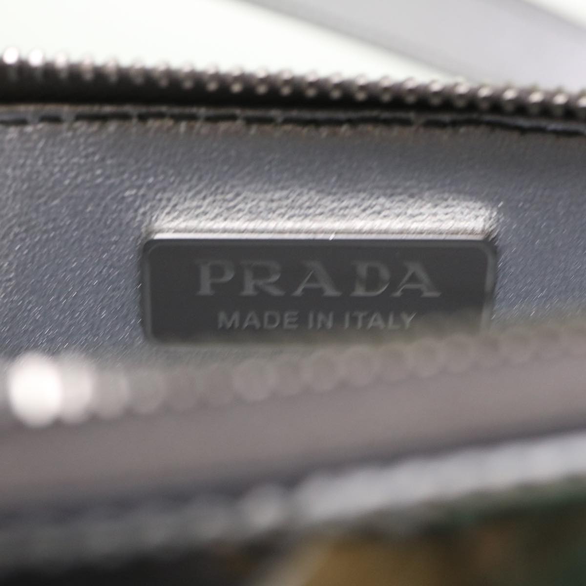 PRADA Accessory Pouch Metallic leather Silver Auth 49897A