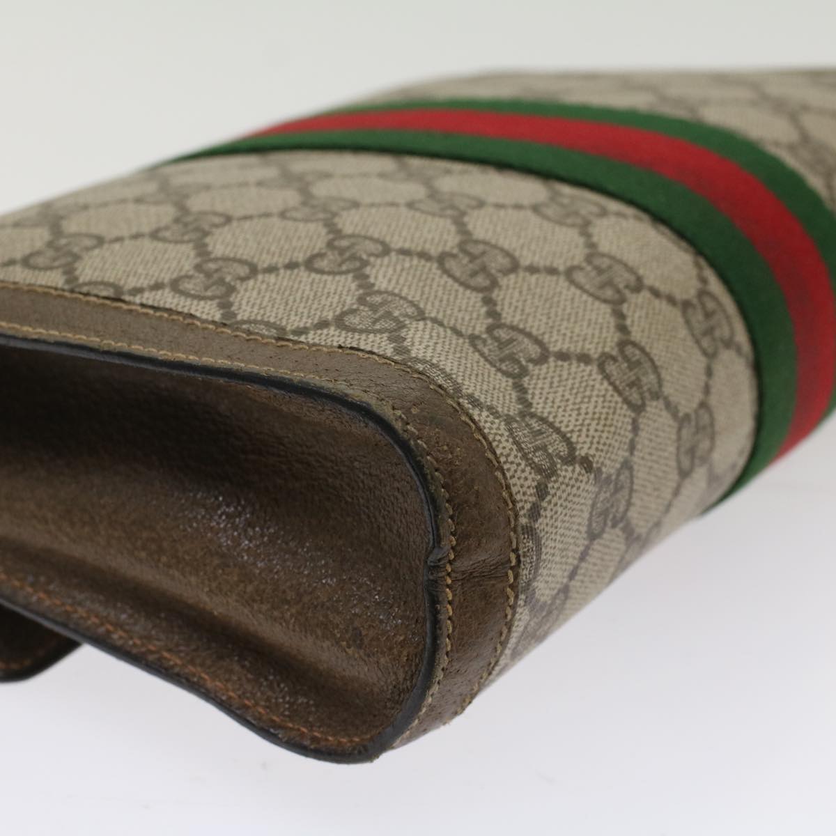 GUCCI GG Canvas Web Sherry Line Clutch Bag PVC Leather Beige Red Auth 49998