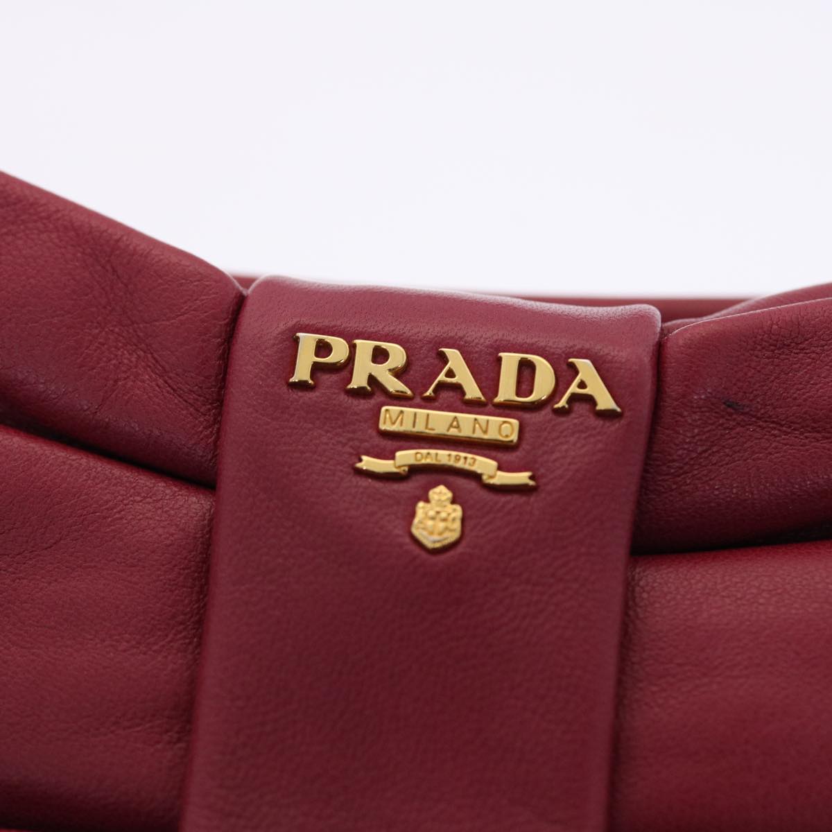 PRADA Ribbon Accessory Pouch Leather Pink Auth 49999