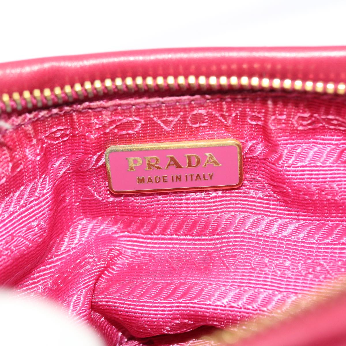 PRADA Ribbon Accessory Pouch Leather Pink Auth 49999