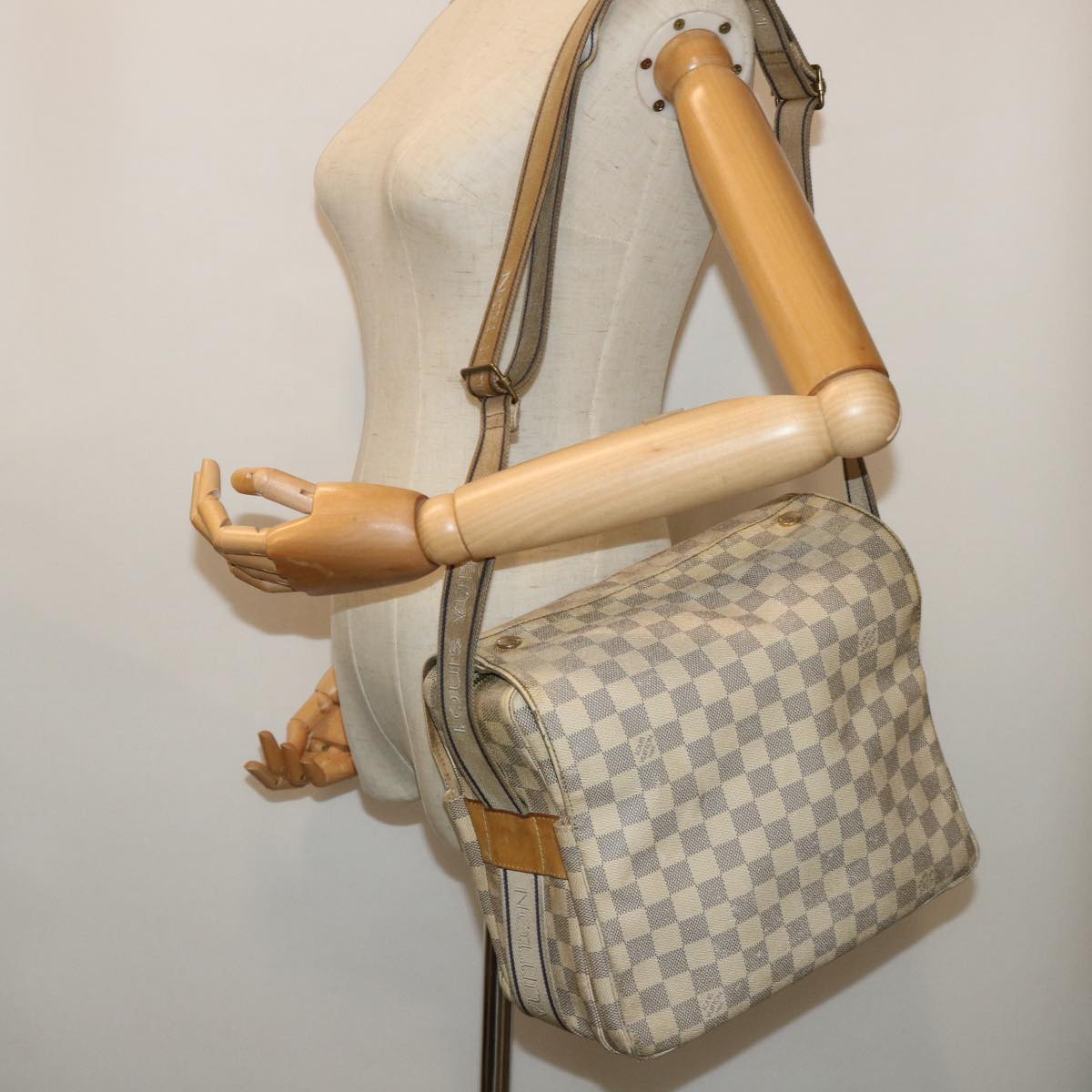 LOUIS VUITTON Damier Azur Naviglio Shoulder Bag N51189 LV Auth 50038