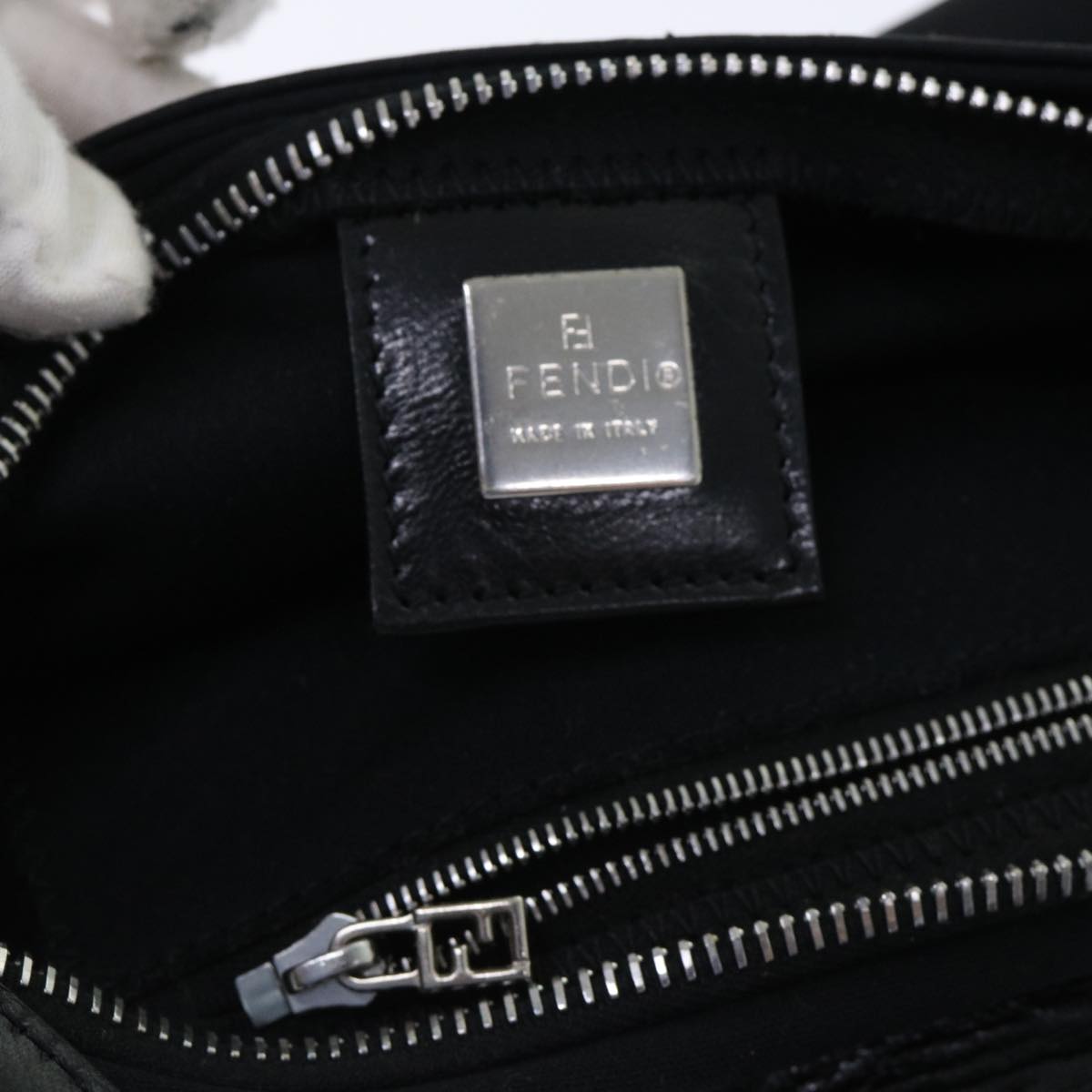 FENDI Mamma Baguette Shoulder Bag Nylon Black Auth 50145