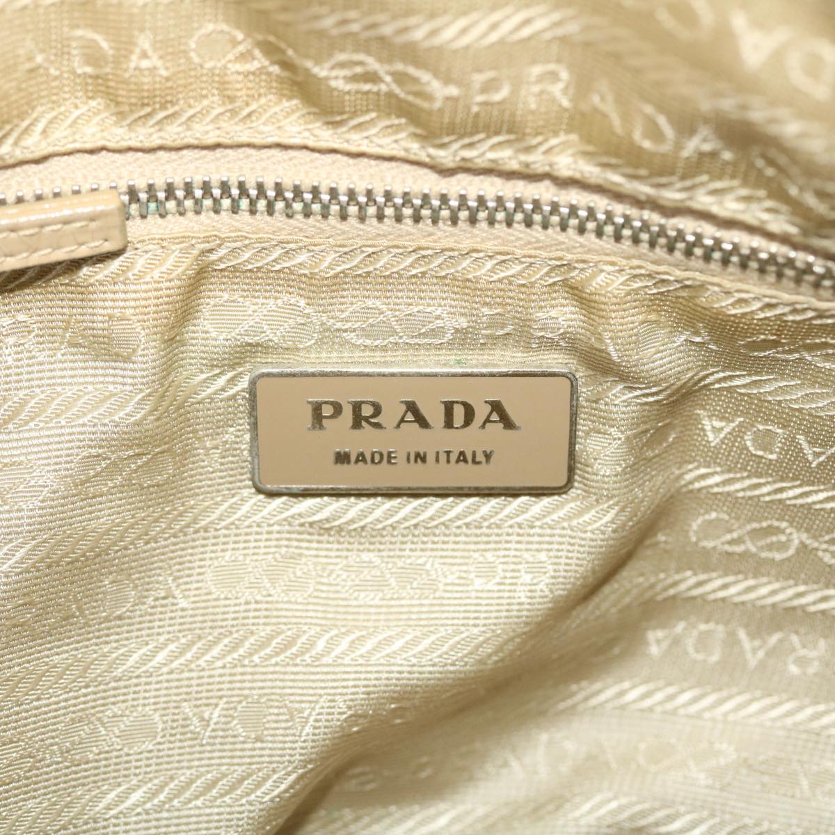 PRADA Shoulder Bag Nylon Leather Beige Black Auth 50151