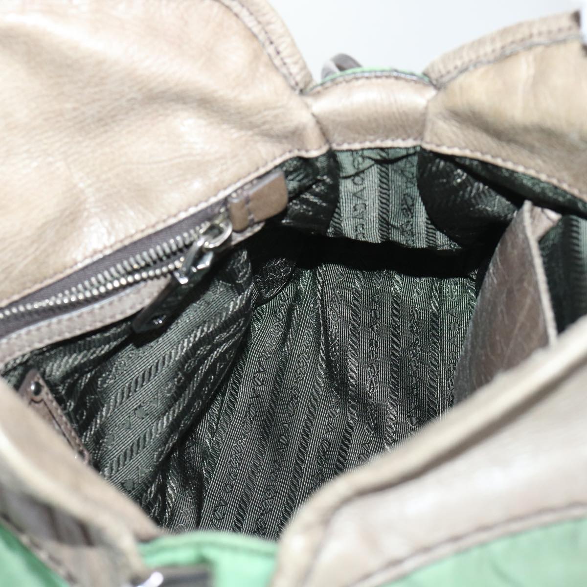 PRADA Chain Hand Bag Nylon Leather Green Auth 50152