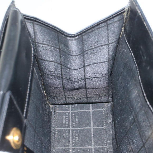 CELINE Hand Bag Leather Black Auth 50187