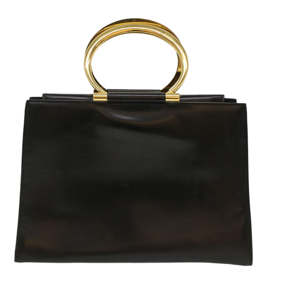 CELINE Hand Bag Leather Black Auth 50187