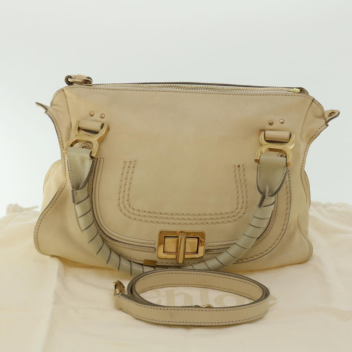 Chloe Mercy Hand Bag Leather 2way Cream Auth 50194