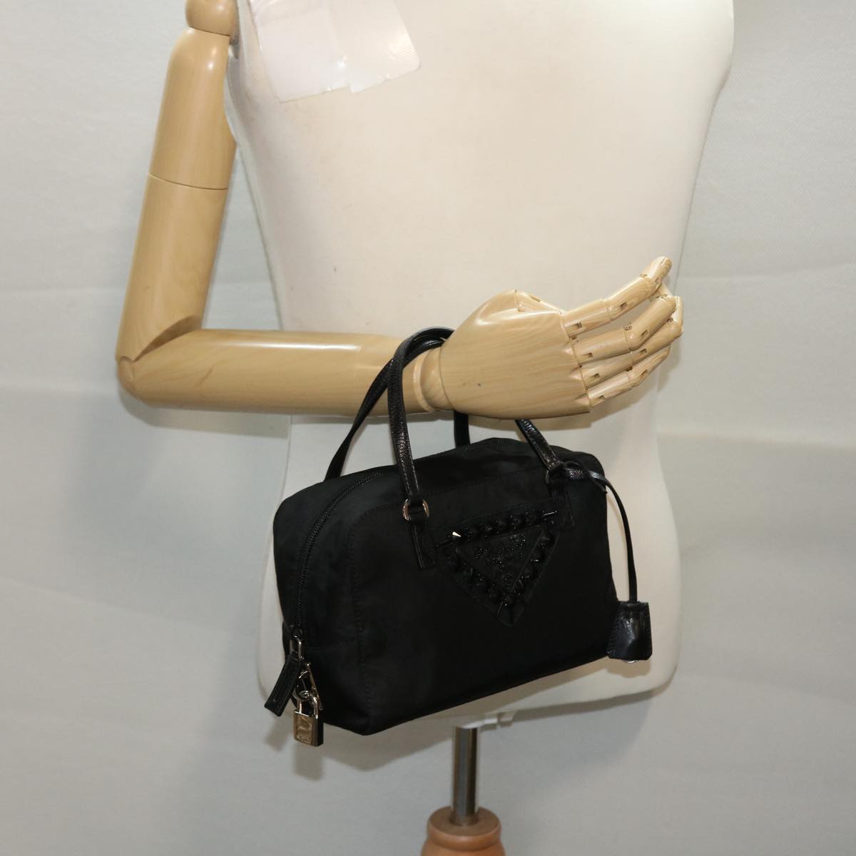 PRADA Hand Bag Nylon Black Auth 50260