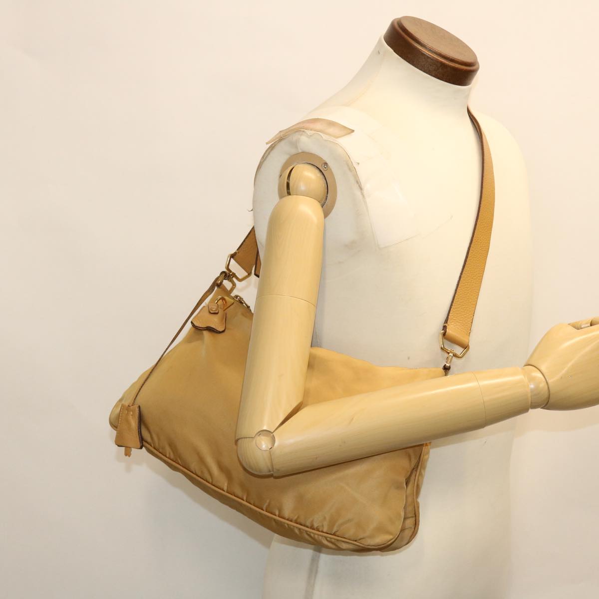 PRADA Shoulder Bag Nylon Leather Yellow Auth 50392