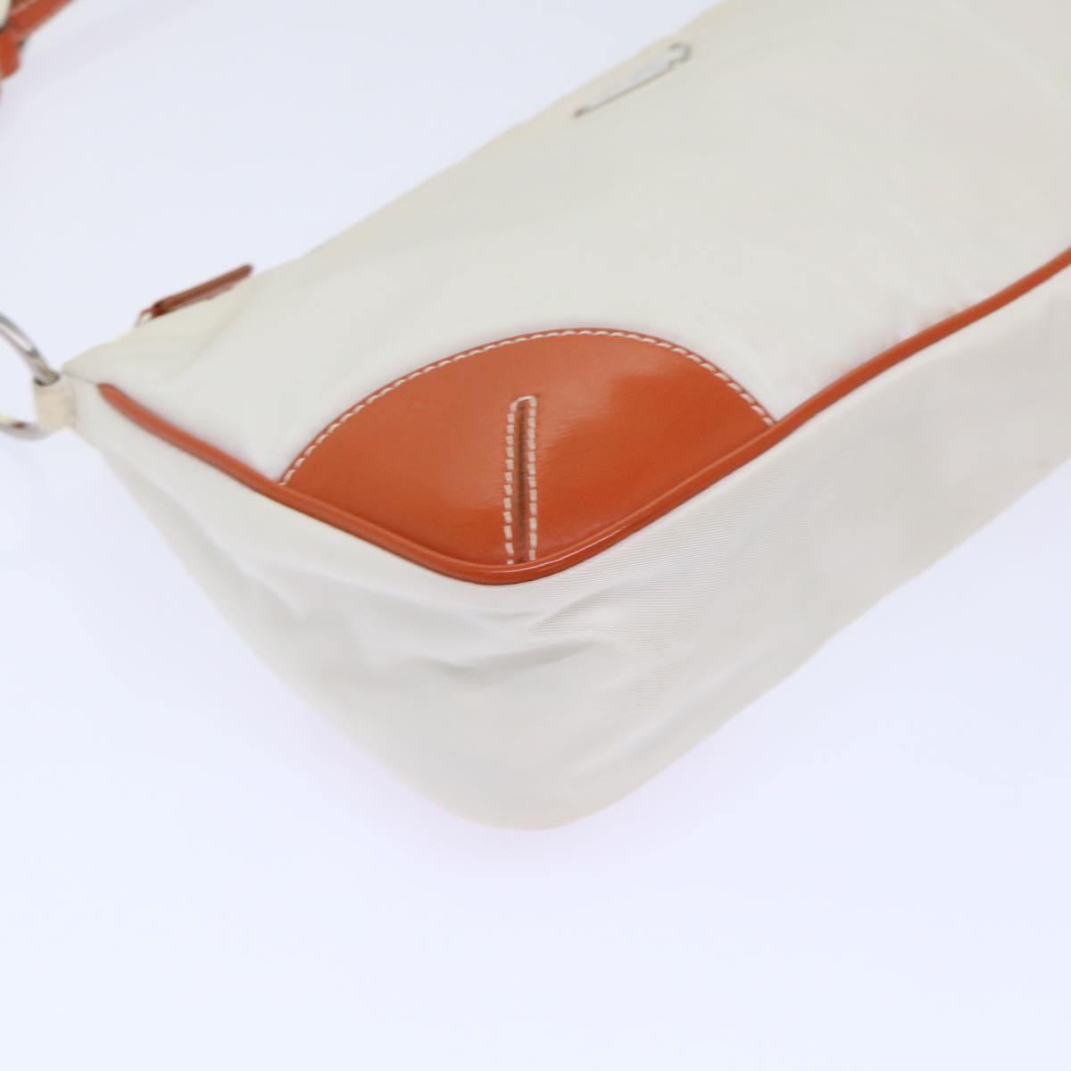 PRADA Shoulder Bag Nylon Leather White Orange Auth 50398