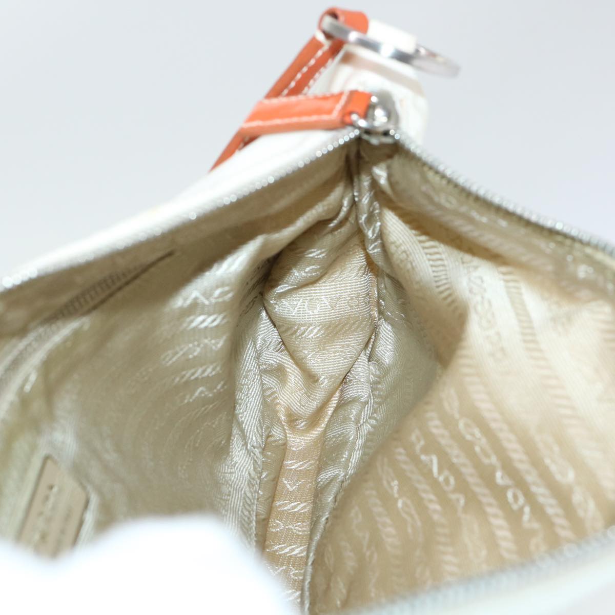 PRADA Shoulder Bag Nylon Leather White Orange Auth 50398