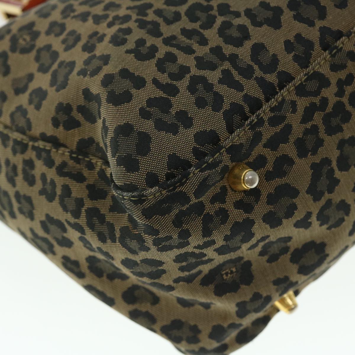 FENDI Leopard Hand Bag Nylon Leather Brown Red Auth 50533