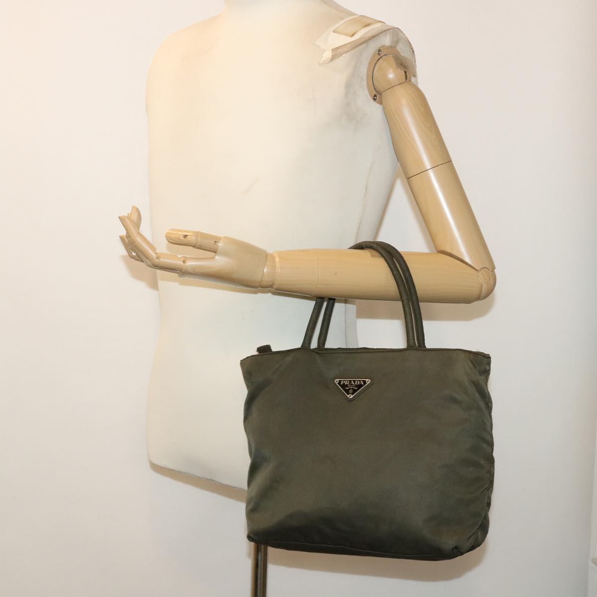 PRADA Hand Bag Nylon Khaki Auth 50558