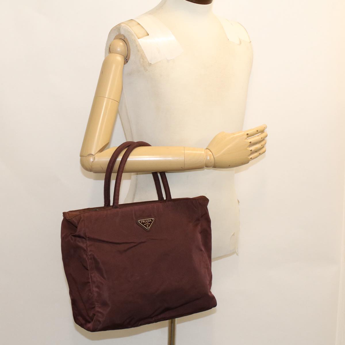 PRADA Hand Bag Nylon Brown Auth 50577