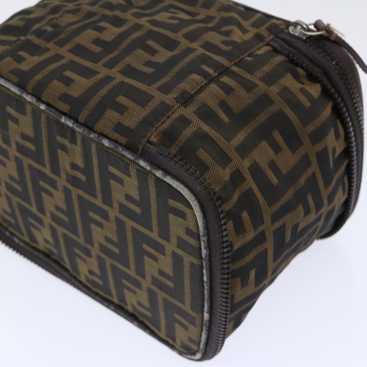 FENDI Zucca Canvas Vanity Cosmetic Pouch Nylon Brown Black Auth 50594