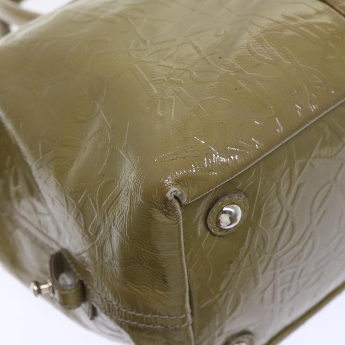 SAINT LAURENT Easy Boston Bag Patent leather Beige 208315 Auth 50603