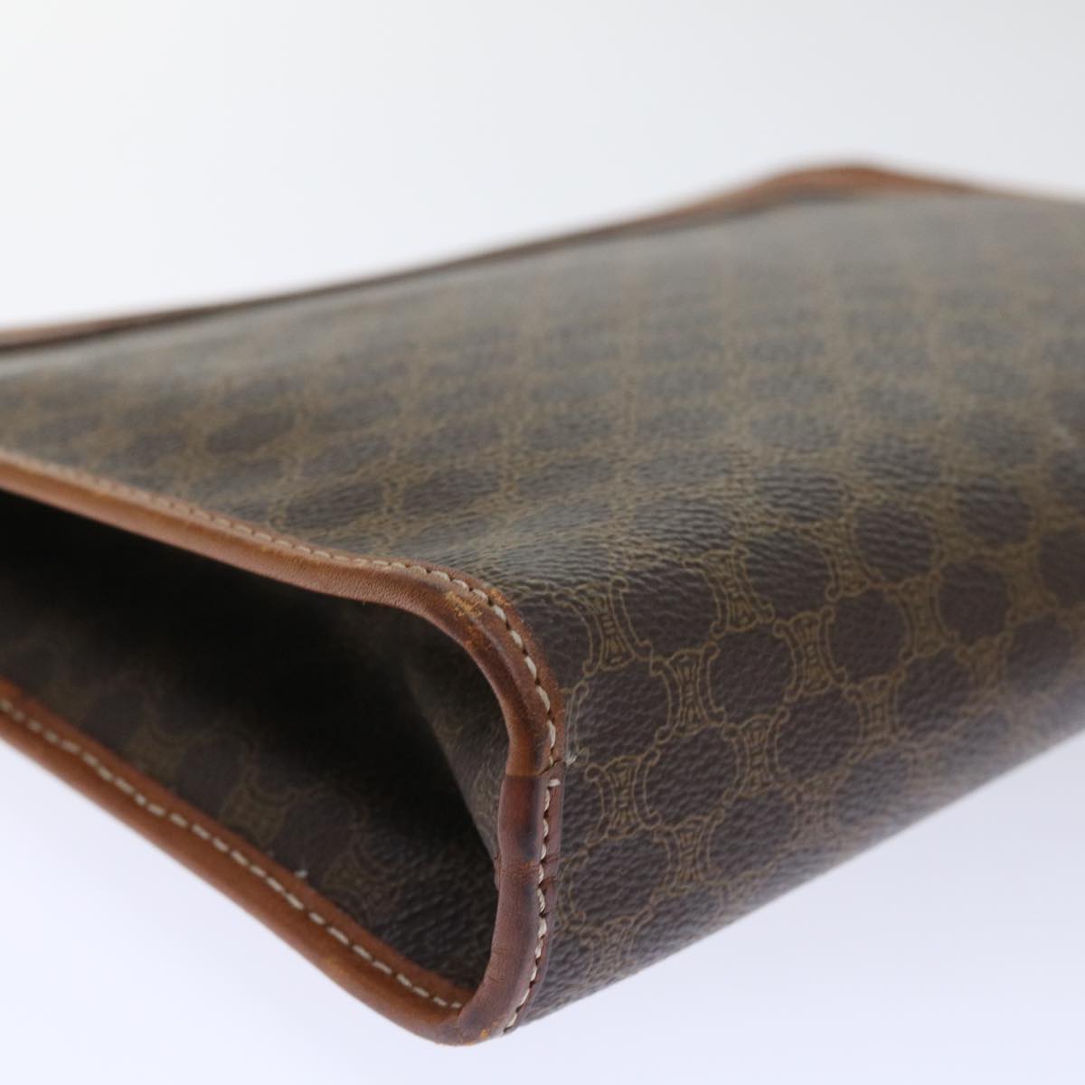 CELINE Macadam Canvas Clutch Bag PVC Leather Brown Auth 50615