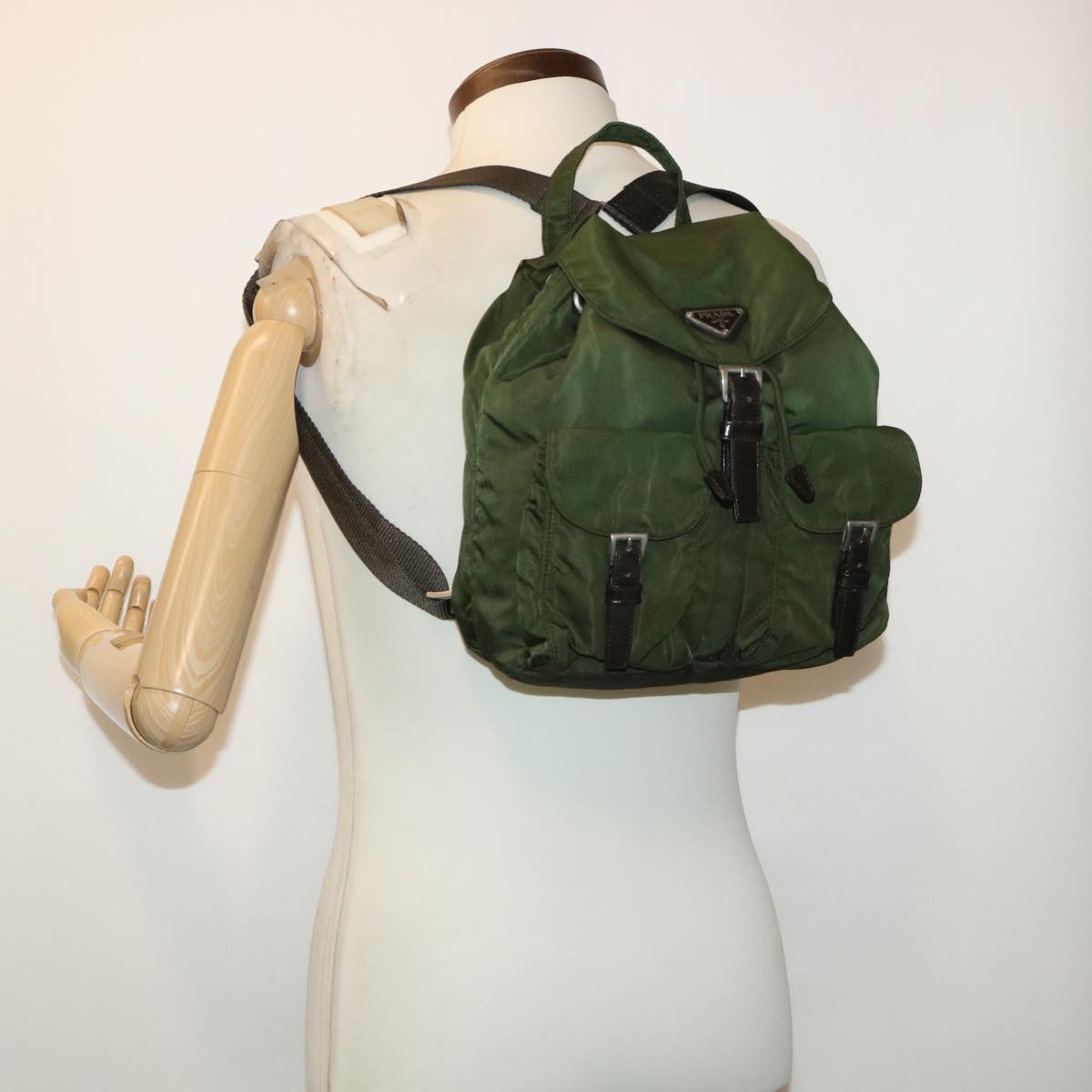 PRADA Backpack Nylon Khaki Auth 50619