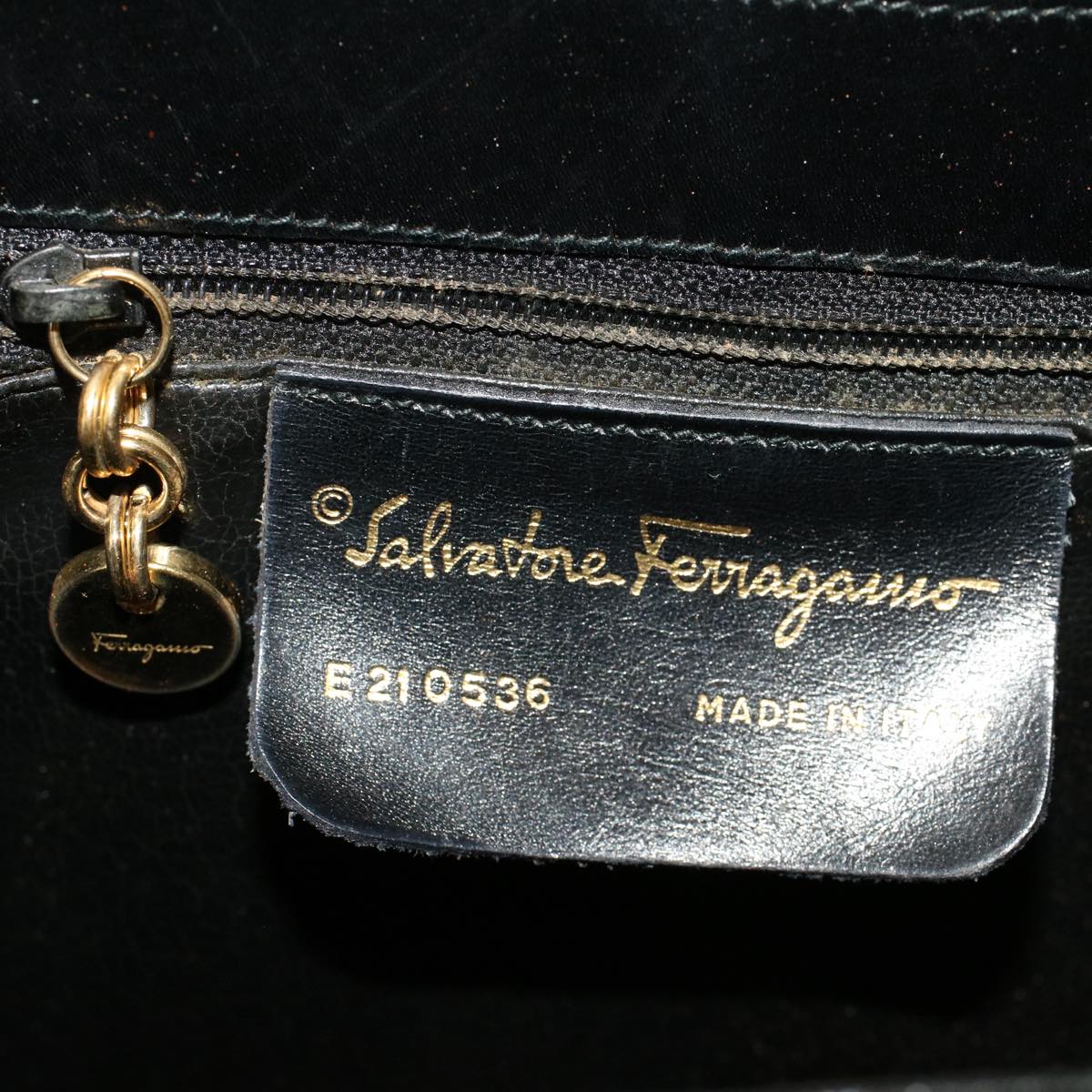 Salvatore Ferragamo Gancini Shoulder Bag Leather 2way Black Auth 50629