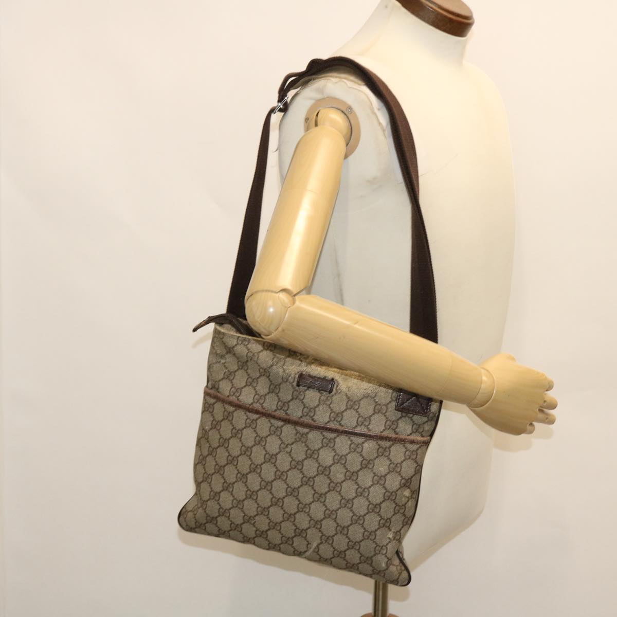 GUCCI GG Canvas Shoulder Bag PVC Leather Beige 141626 Auth 50737