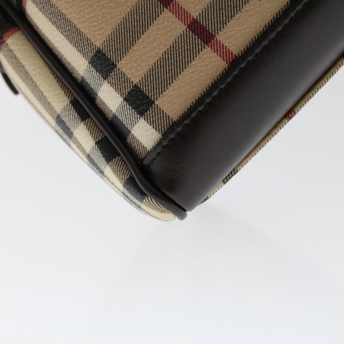 BURBERRY Nova Check Clutch Bag PVC Leather Beige Dark Brown black Auth 50764