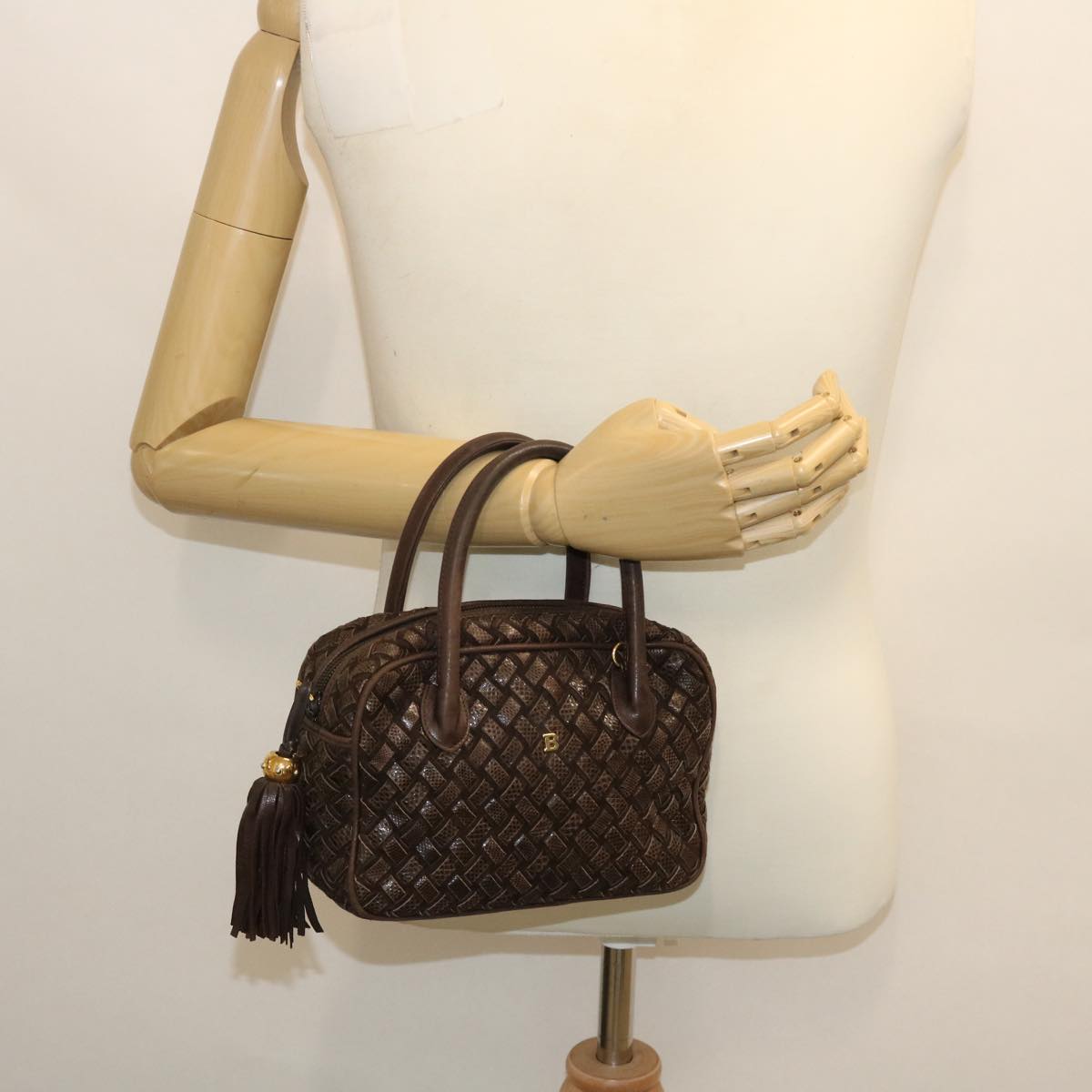 BALLY Quilted Hand Bag Leather Brown Auth 50769