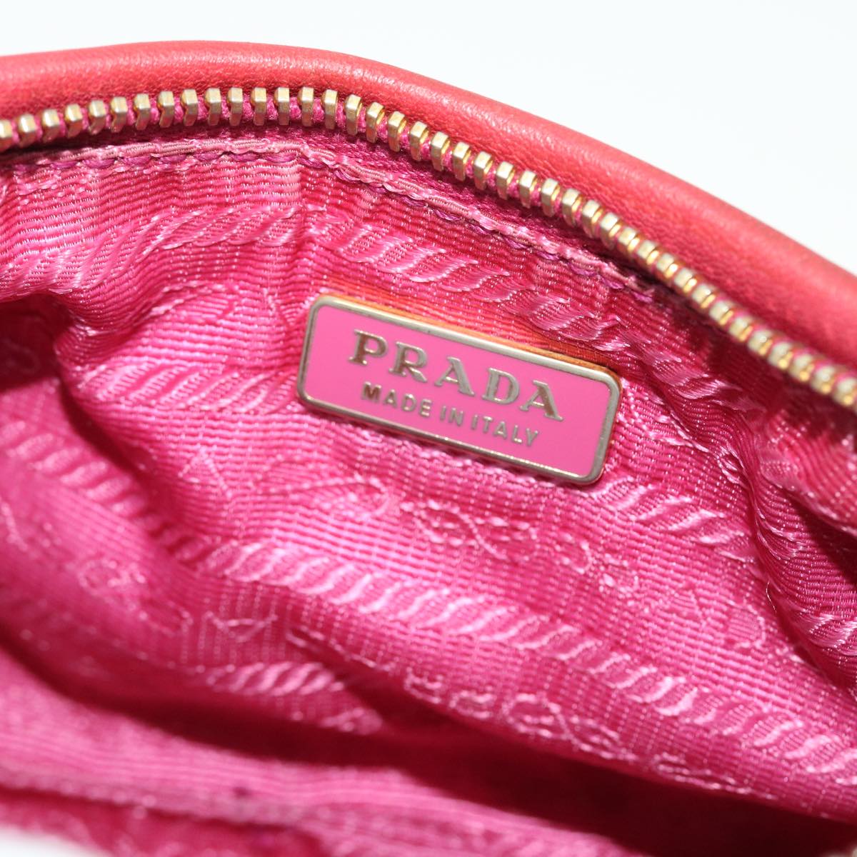 PRADA Accessory Pouch Leather Red Auth 50782