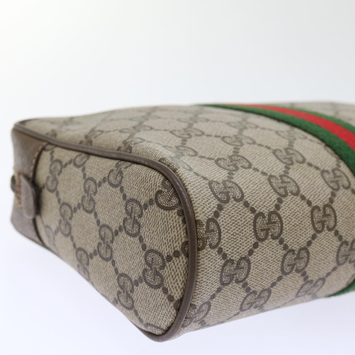 GUCCI GG Canvas Web Sherry Line Clutch Bag PVC Leather Beige Red Auth 50795