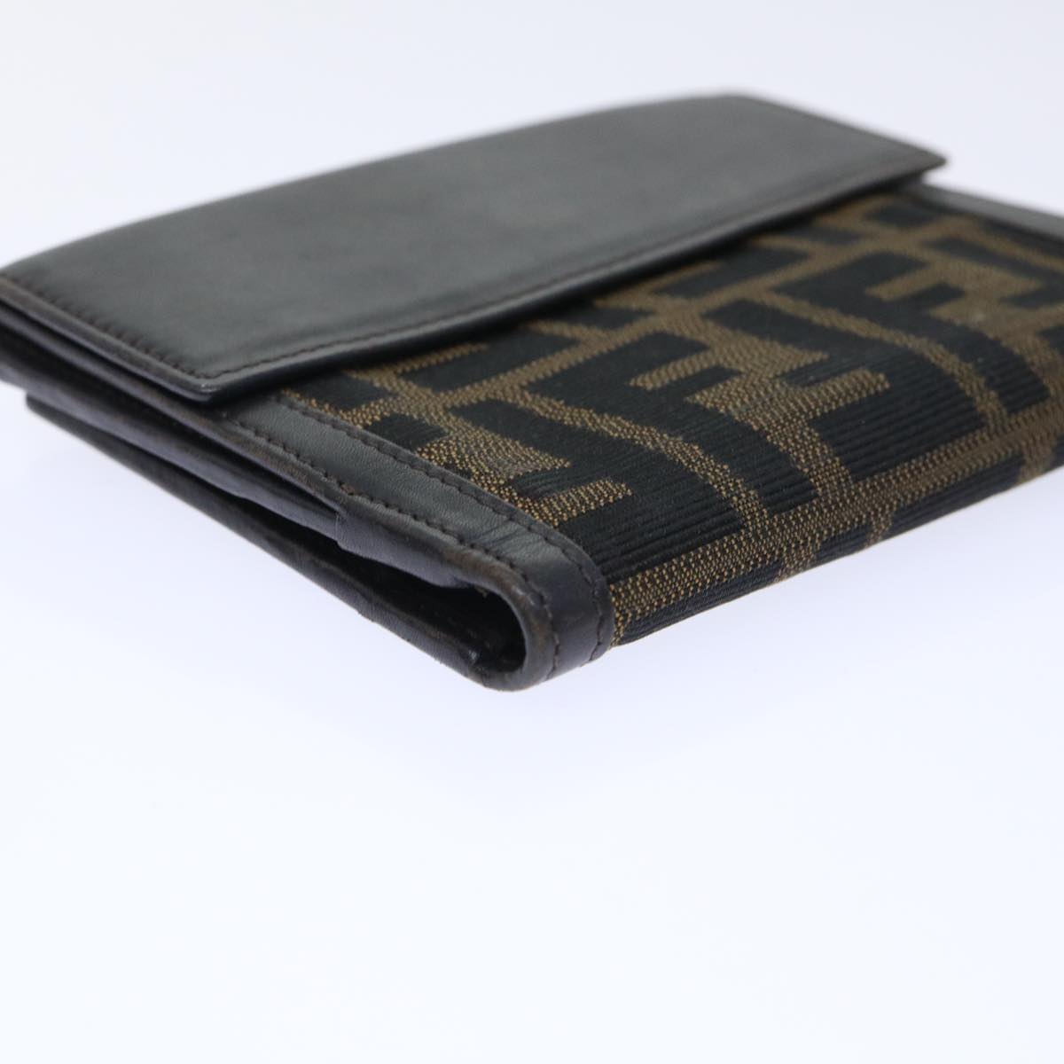 FENDI Zucca Canvas Wallet Black Brown Auth 50855