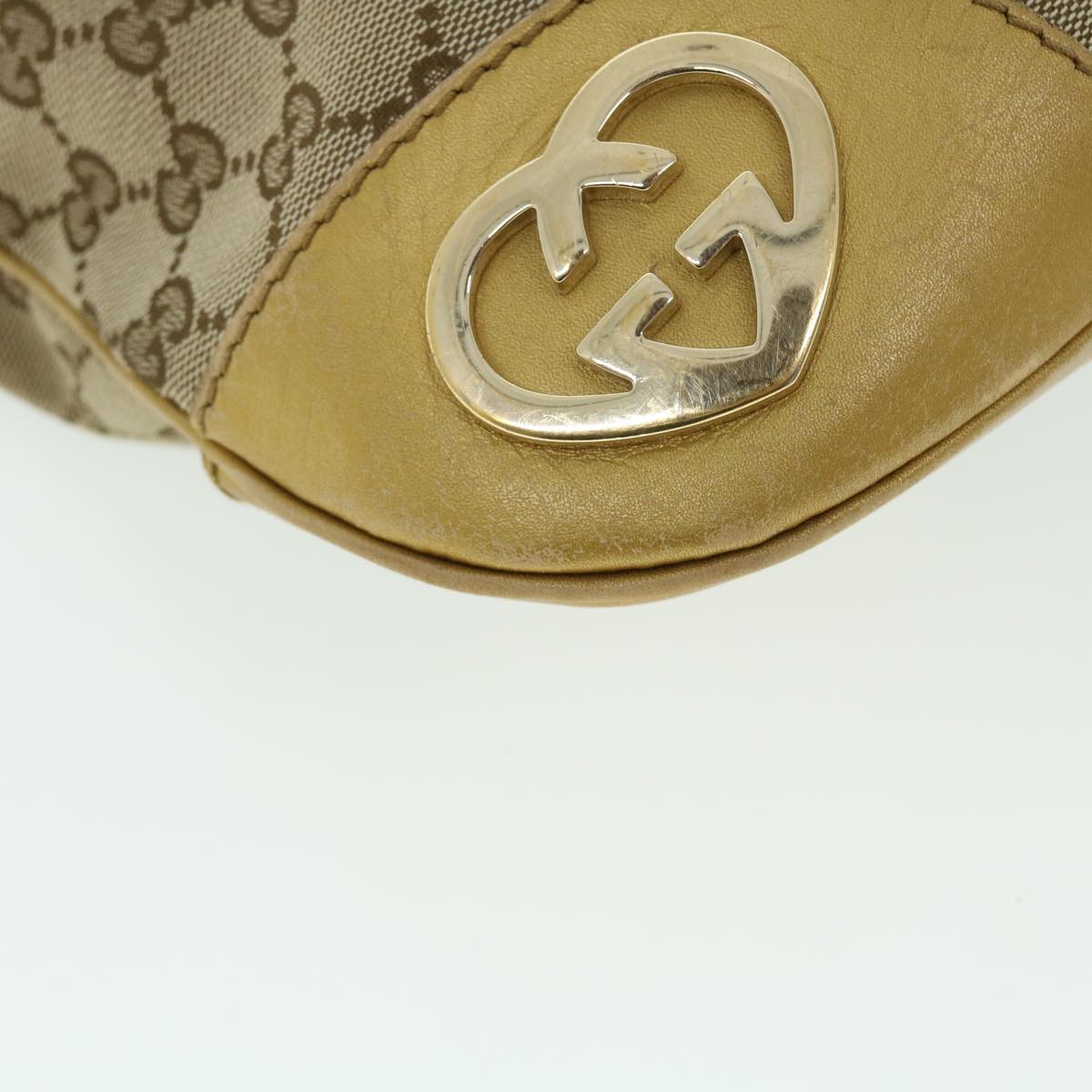 GUCCI GG Canvas Shoulder Bag Leather Beige Gold 257072 498879 Auth 50995