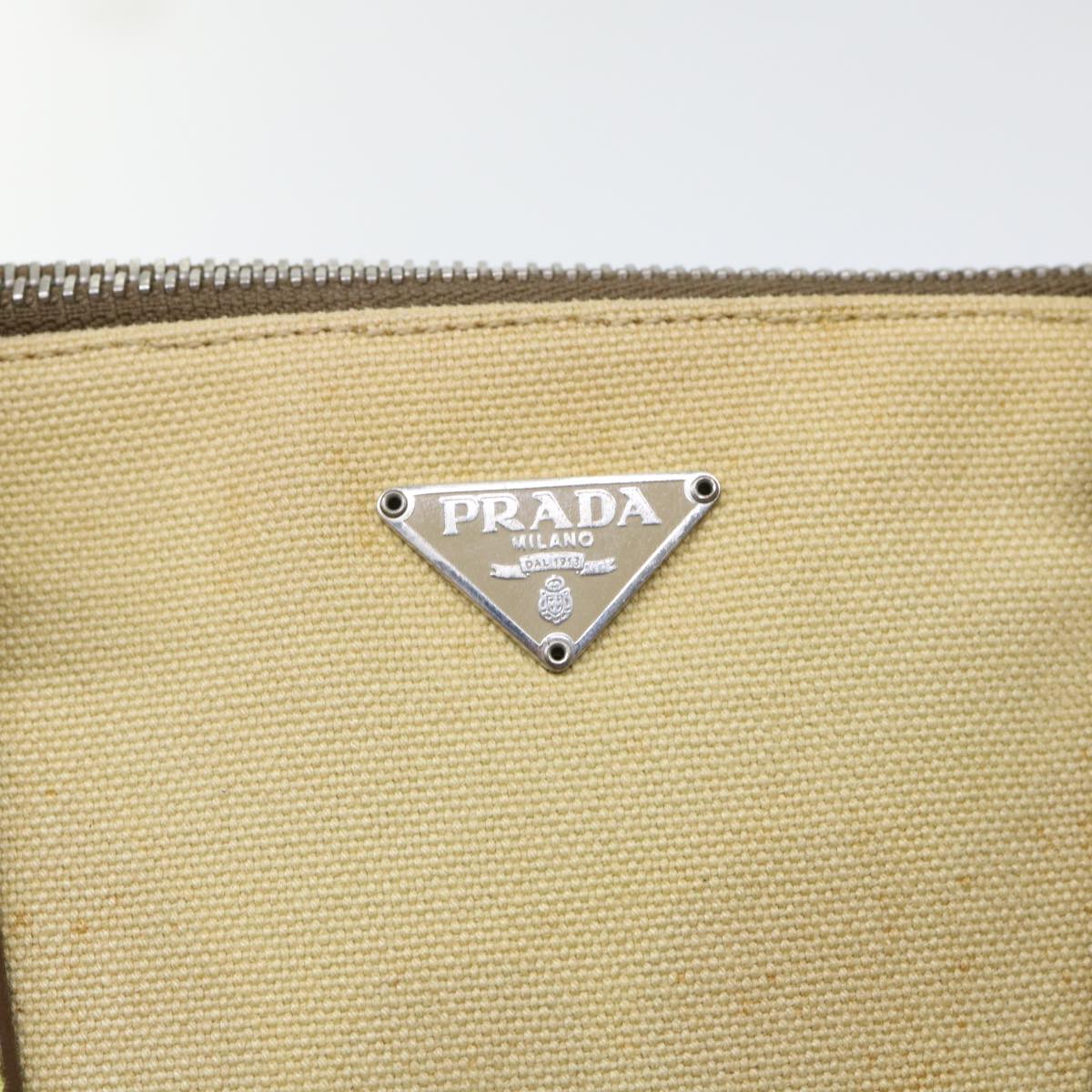 PRADA Hand Bag Canvas Leather Beige Auth 51018