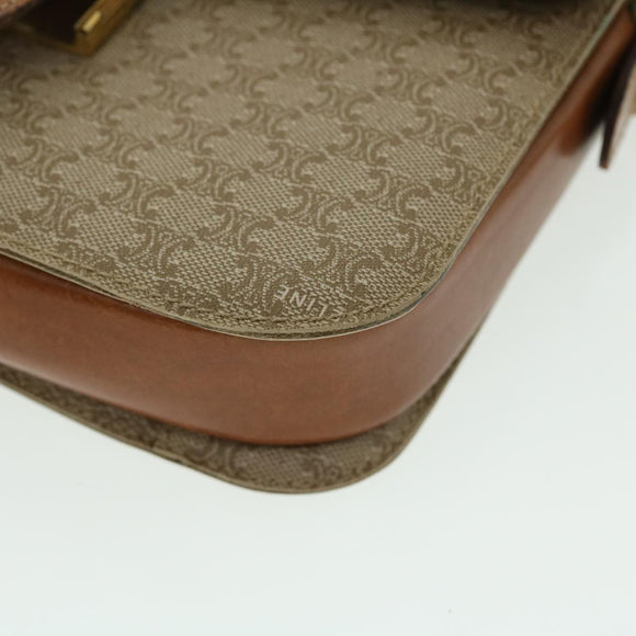 CELINE Macadam Canvas Shoulder Bag Canvas Leather Beige Brown Auth 51028