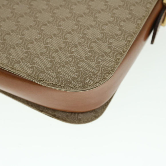 CELINE Macadam Canvas Shoulder Bag Canvas Leather Beige Brown Auth 51028