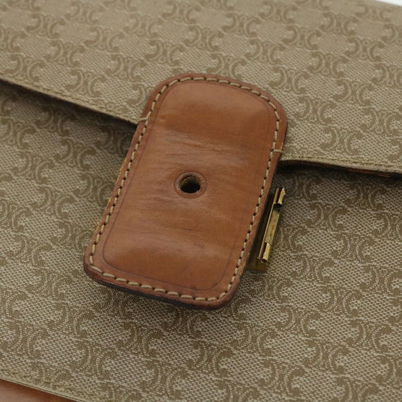 CELINE Macadam Canvas Shoulder Bag Canvas Leather Beige Brown Auth 51028