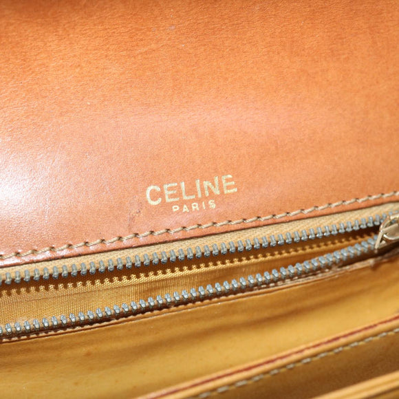 CELINE Macadam Canvas Shoulder Bag Canvas Leather Beige Brown Auth 51028