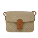 CELINE Macadam Canvas Shoulder Bag Canvas Leather Beige Brown Auth 51028-13