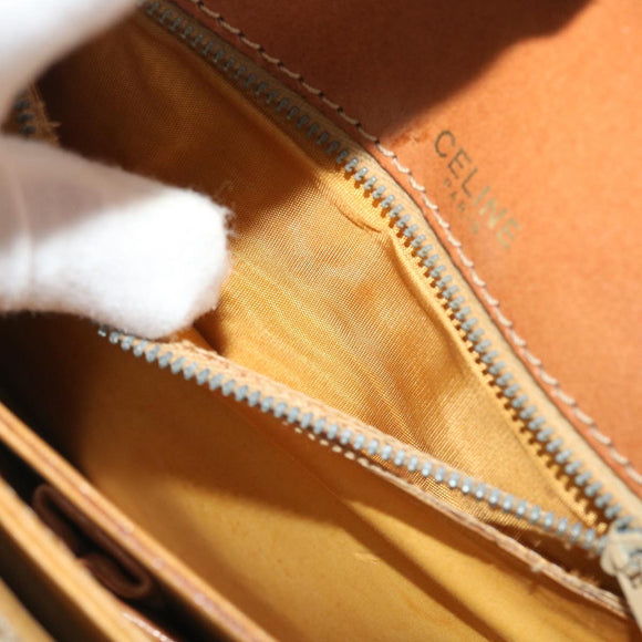 CELINE Macadam Canvas Shoulder Bag Canvas Leather Beige Brown Auth 51028
