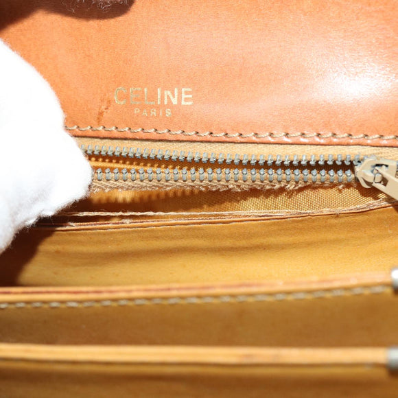 CELINE Macadam Canvas Shoulder Bag Canvas Leather Beige Brown Auth 51028