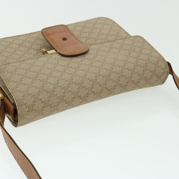 CELINE Macadam Canvas Shoulder Bag Canvas Leather Beige Brown Auth 51028