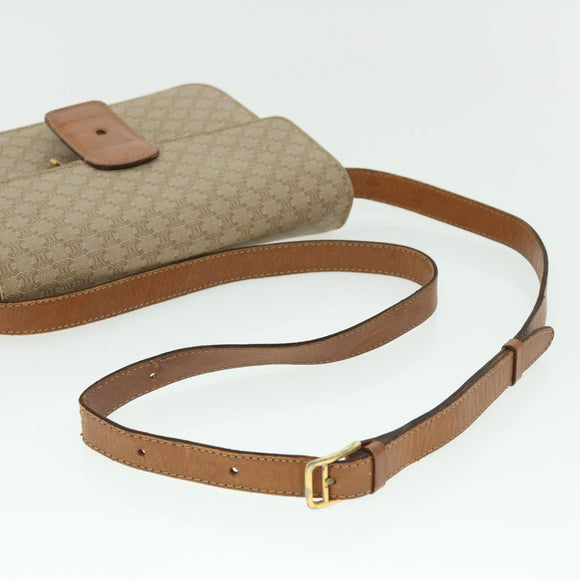 CELINE Macadam Canvas Shoulder Bag Canvas Leather Beige Brown Auth 51028
