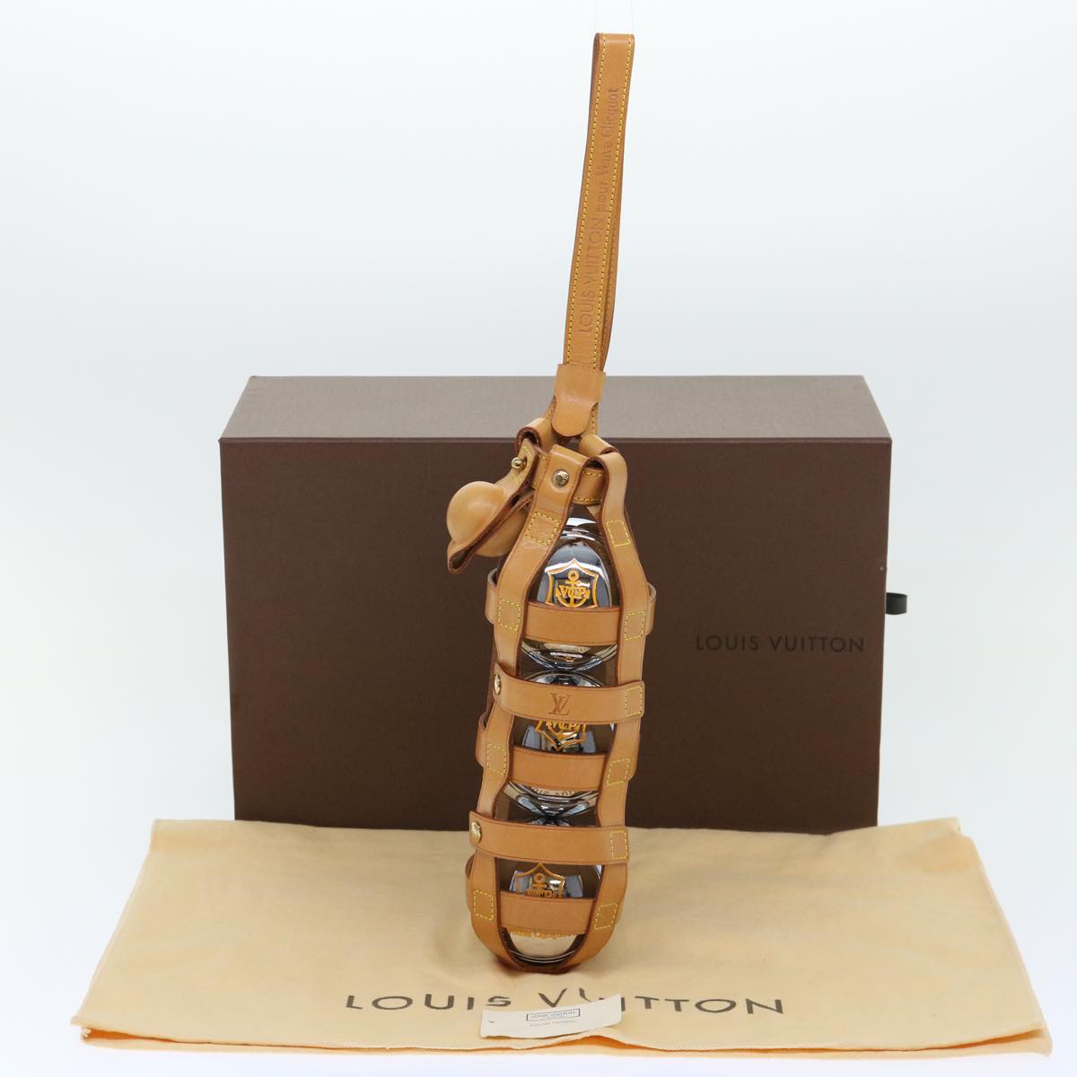 LOUIS VUITTON Veuve Clicquot Petanque Ball Case Leather Metal M99078 Auth 51093A