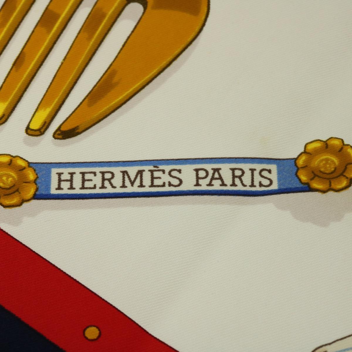 HERMES Carre 90 Memoire d'Hermes Scarf Silk White Blue Auth 51133