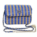 CHANEL Chain Shoulder Bag Raffia Blue Beige CC Auth 51139SV-1