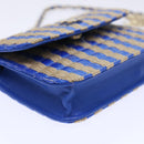 CHANEL Chain Shoulder Bag Raffia Blue Beige CC Auth 51139SV-16