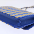 CHANEL Chain Shoulder Bag Raffia Blue Beige CC Auth 51139AV-17
