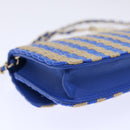 CHANEL Chain Shoulder Bag Raffia Blue Beige CC Auth 51139SV-18