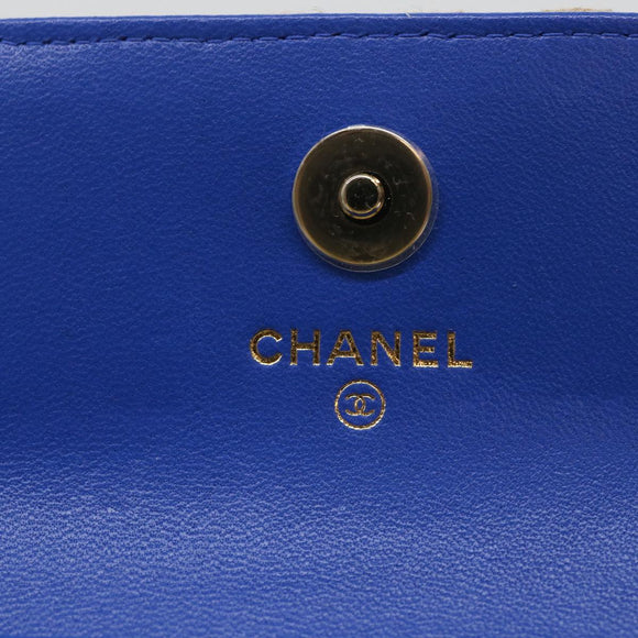 CHANEL Chain Shoulder Bag Raffia Blue Beige CC Auth 51139SV