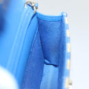 CHANEL Chain Shoulder Bag Raffia Blue Beige CC Auth 51139AV-21